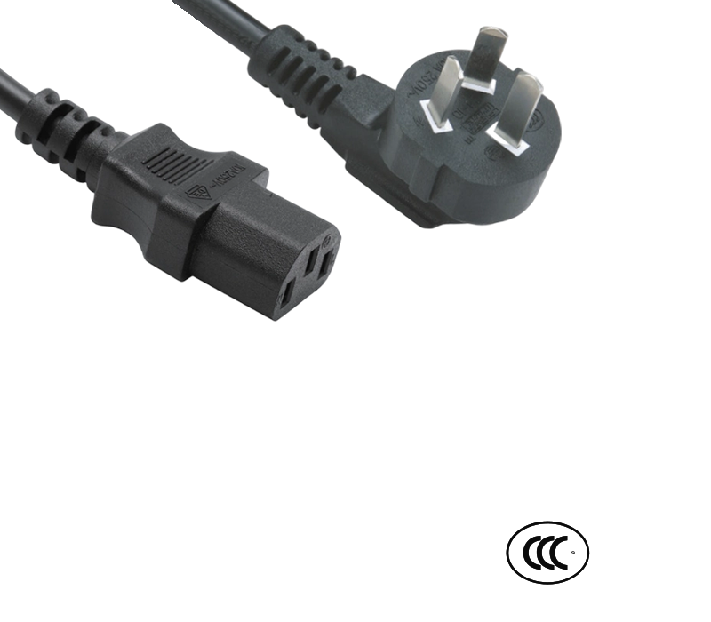 C3-10+JT-ST3 10A 250V trestift Kina standard 90-graders armbågskontakt med IEC C13-kontakt