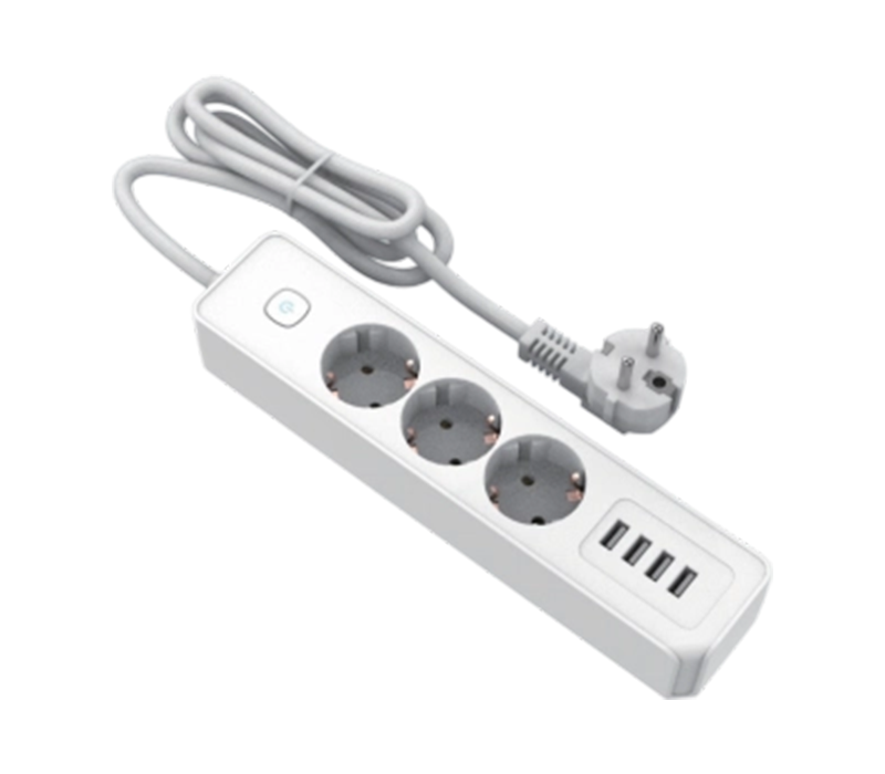 E22-3 Power Strip i europeisk stil med 3 uttag och 4 USB-A-portar, switch ingår