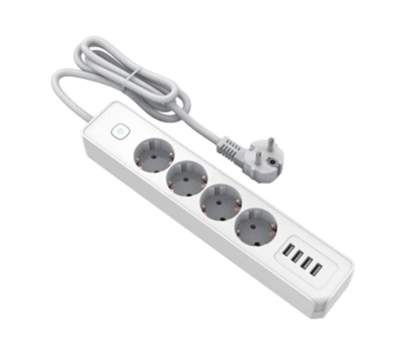 E22-4 Power Strip i europeisk stil med 4 uttag och 4 USB-A-portar, switch ingår