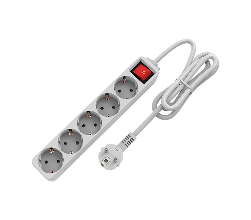 E10-5 Power Strip i europeisk stil med fem uttag, med strömbrytare