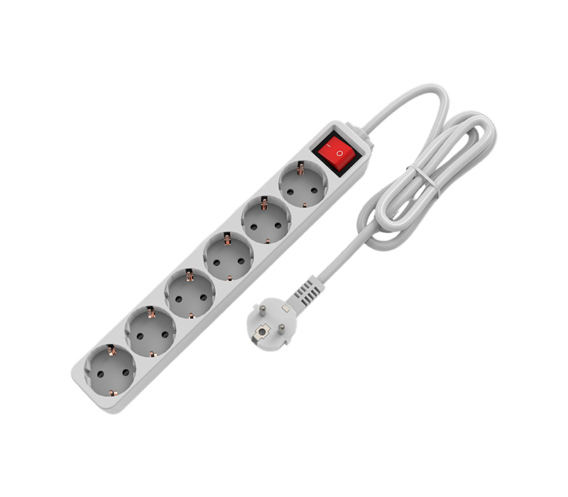 E10-6 Power Strip i europeisk stil med sex uttag, med strömbrytare