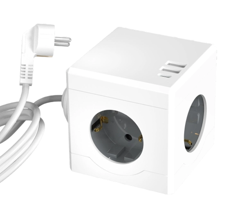 E16-C trådbunden Cube Power Strip med 3 uttag i europeisk stil, 2 USB-A-portar och 1 USB-C-port